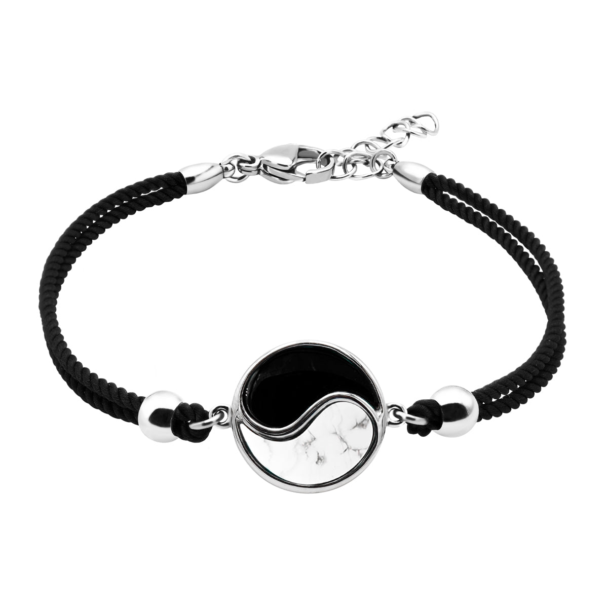 Bracelet Coton Yin Yang Howlite Blanche & Onyx