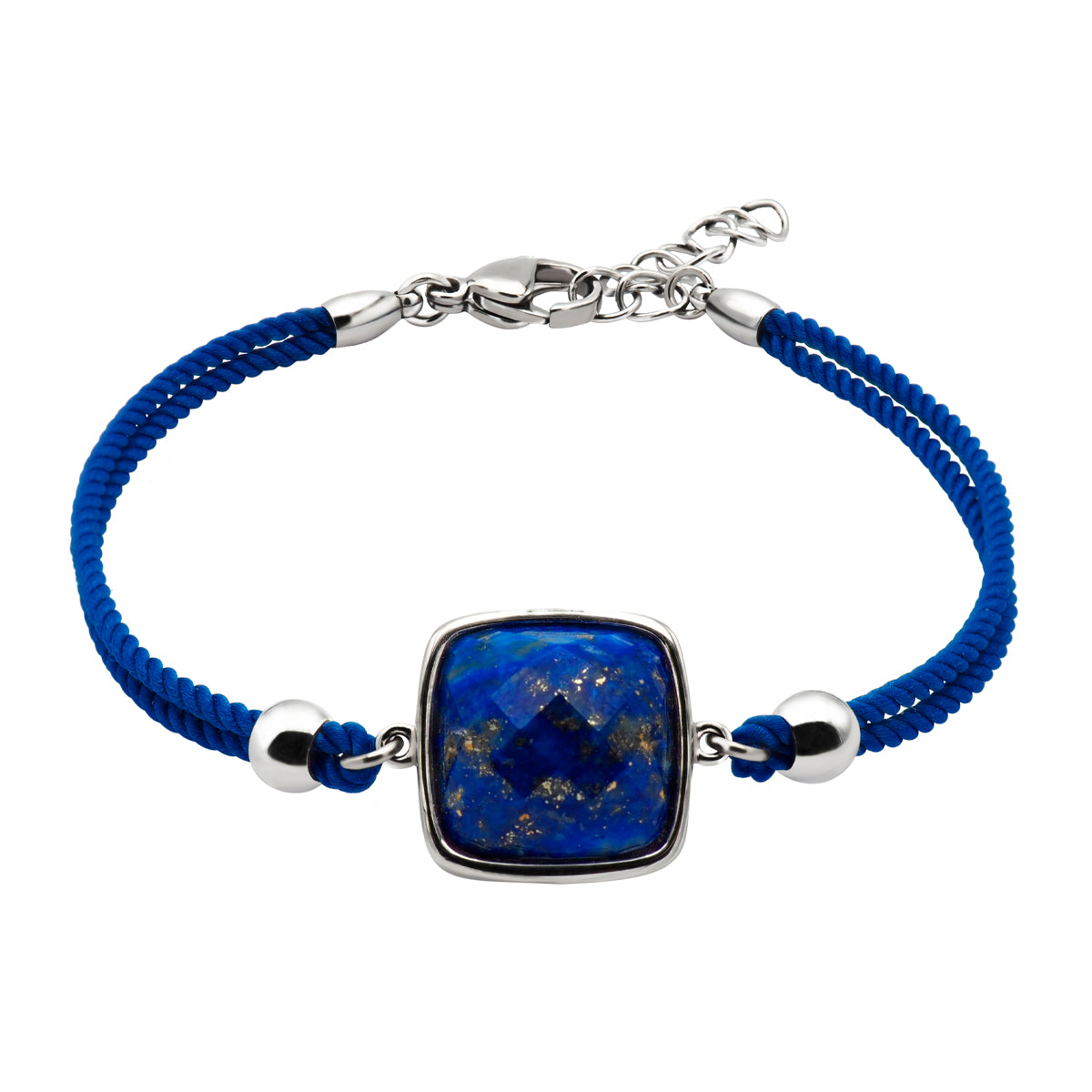 Bracelet Coton Coussin Facetté Lapis Lazuli